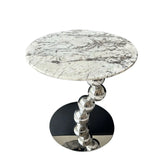 Artistic Round Marble Top Silver Ball Pedestal Side Table Image - 2