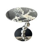 Artistic Round Marble Top Silver Ball Pedestal Side Table Image - 3