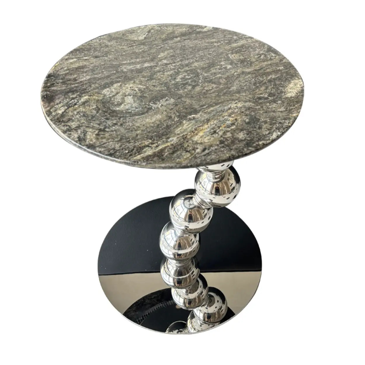 Artistic Round Marble Top Silver Ball Pedestal Side Table Image - 5