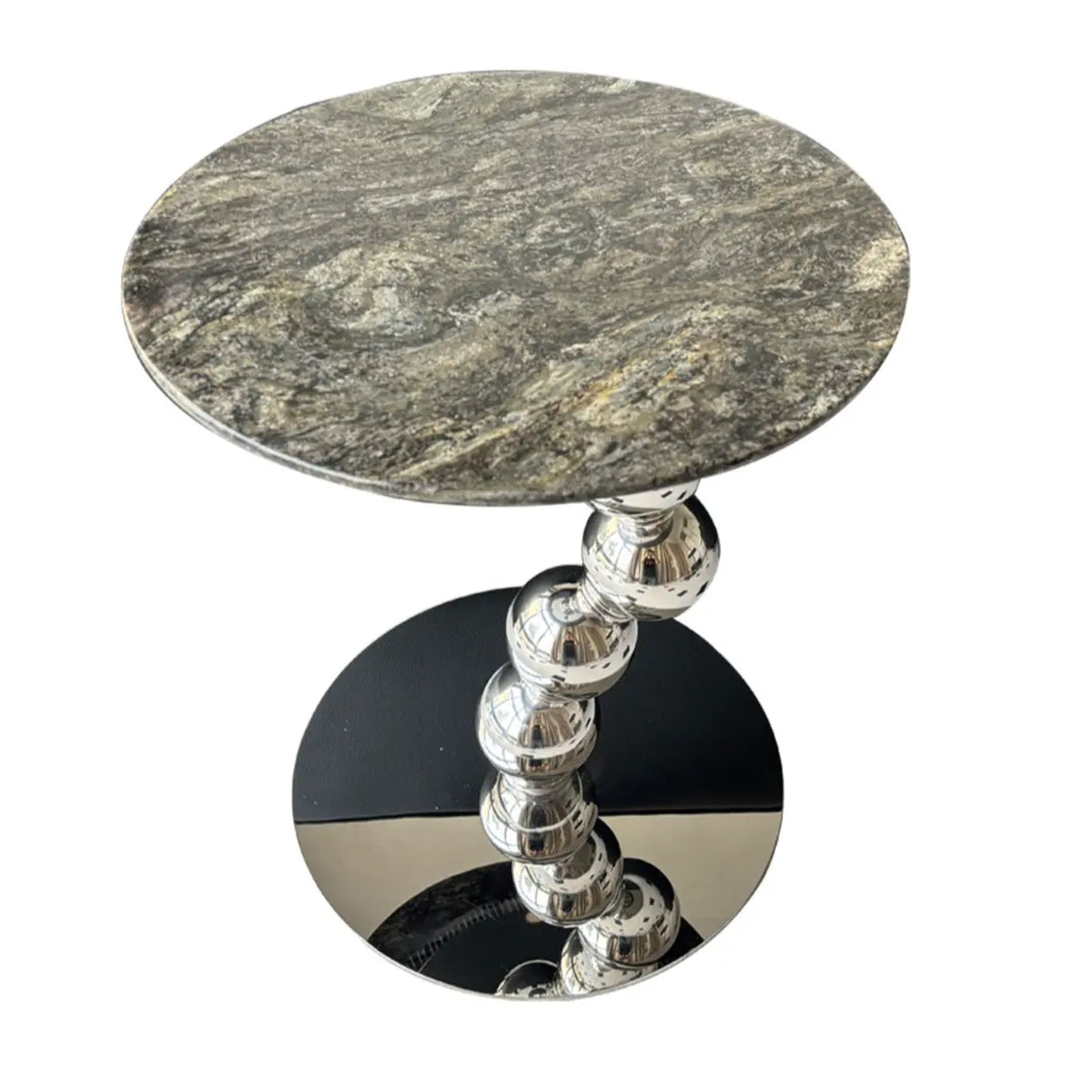 Artistic Round Marble Top Silver Ball Pedestal Side Table Image - 5