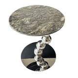 Artistic Round Marble Top Silver Ball Pedestal Side Table Image - 5