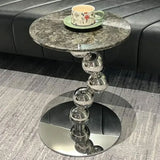 Artistic Round Marble Top Silver Ball Pedestal Side Table Image - 6