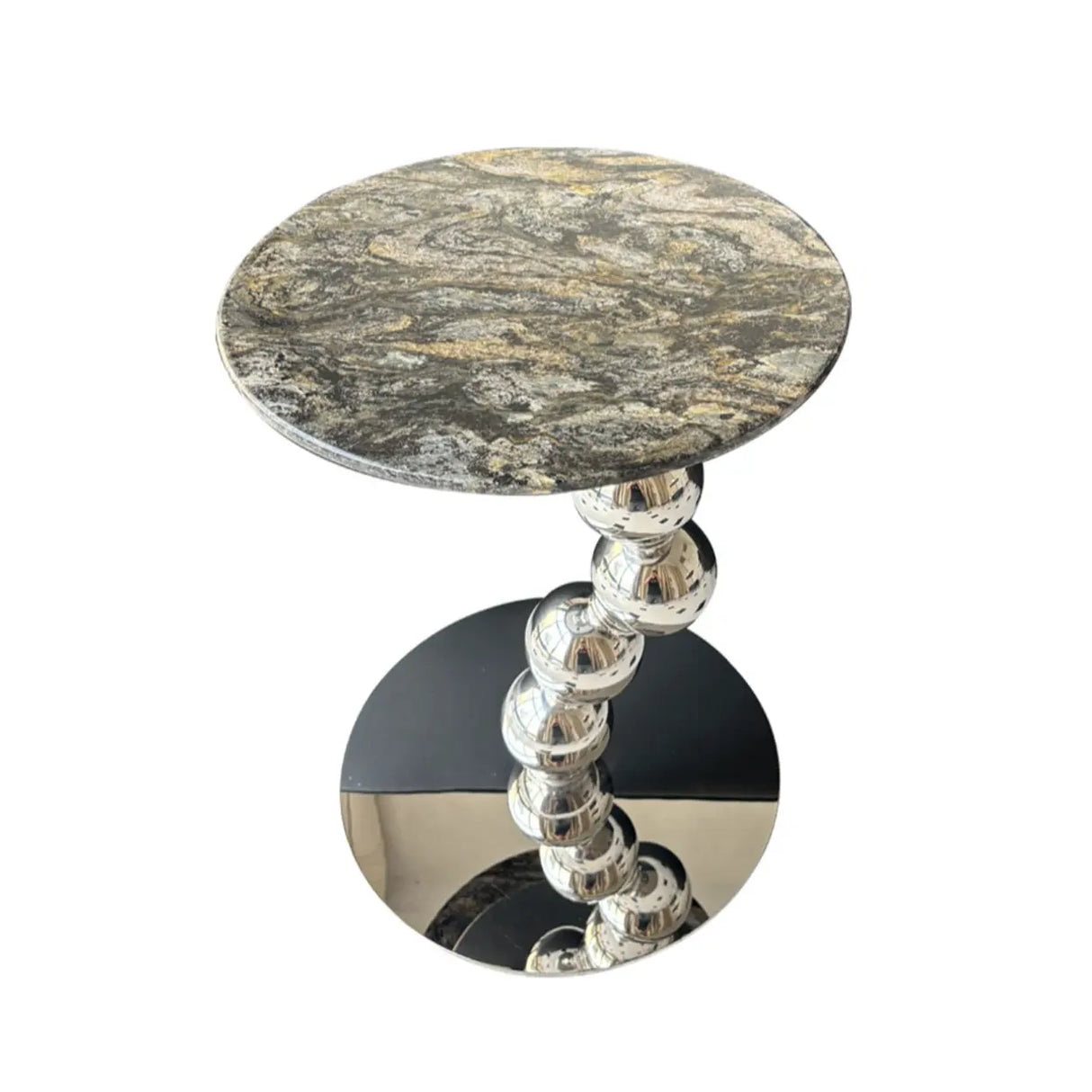 Artistic Round Marble Top Silver Ball Pedestal Side Table Image - 7
