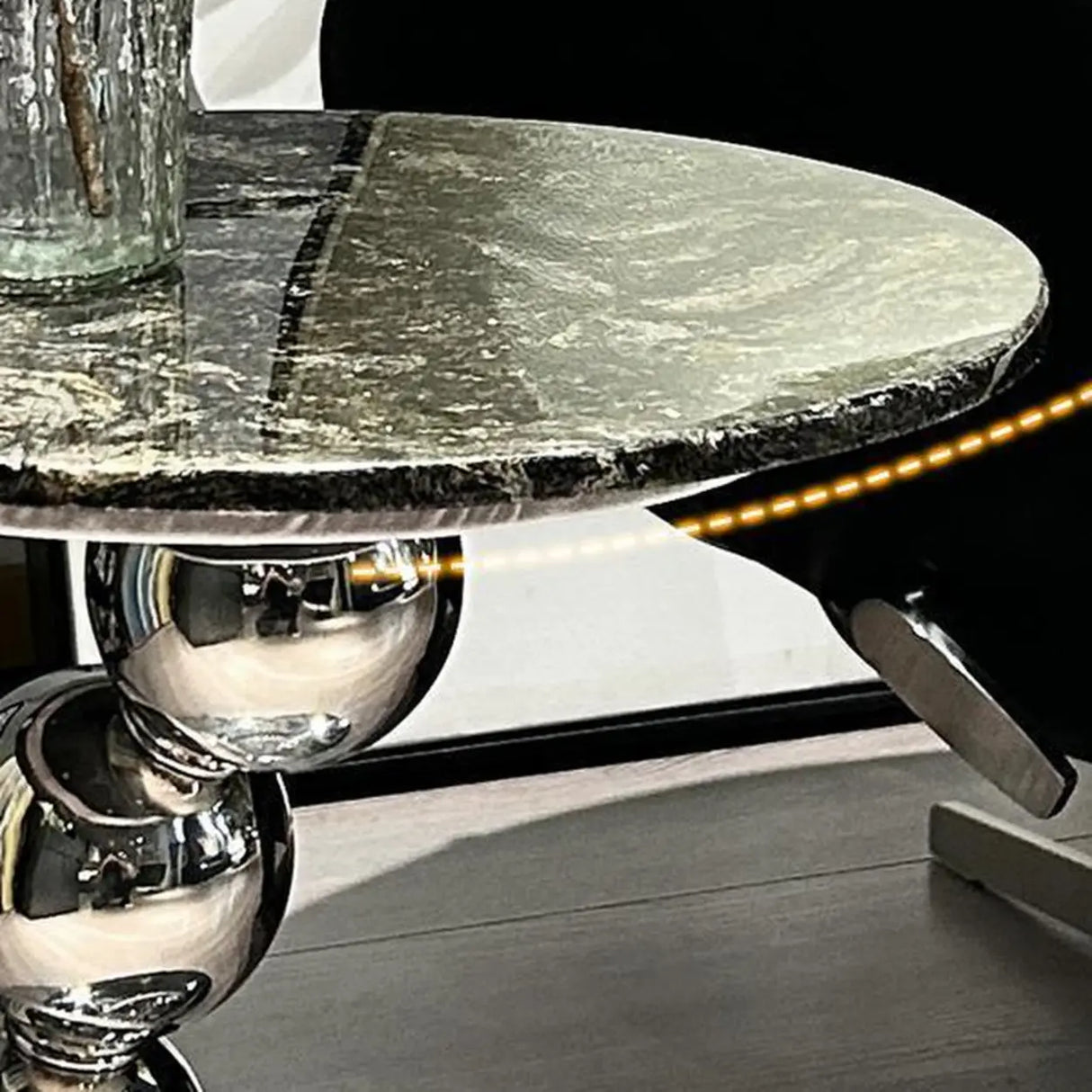 Artistic Round Marble Top Silver Ball Pedestal Side Table Image - 8