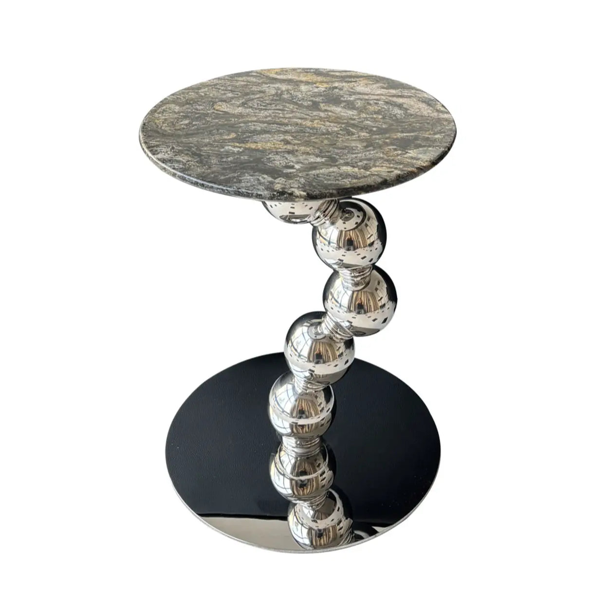 Artistic Round Marble Top Silver Ball Pedestal Side Table Image - 9
