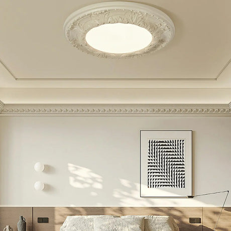 Artistic White Round Carve Flush Mount Ceiling Light Image - 4
