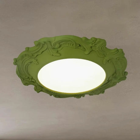 Artistic White Round Carve Flush Mount Ceiling Light Image - 5