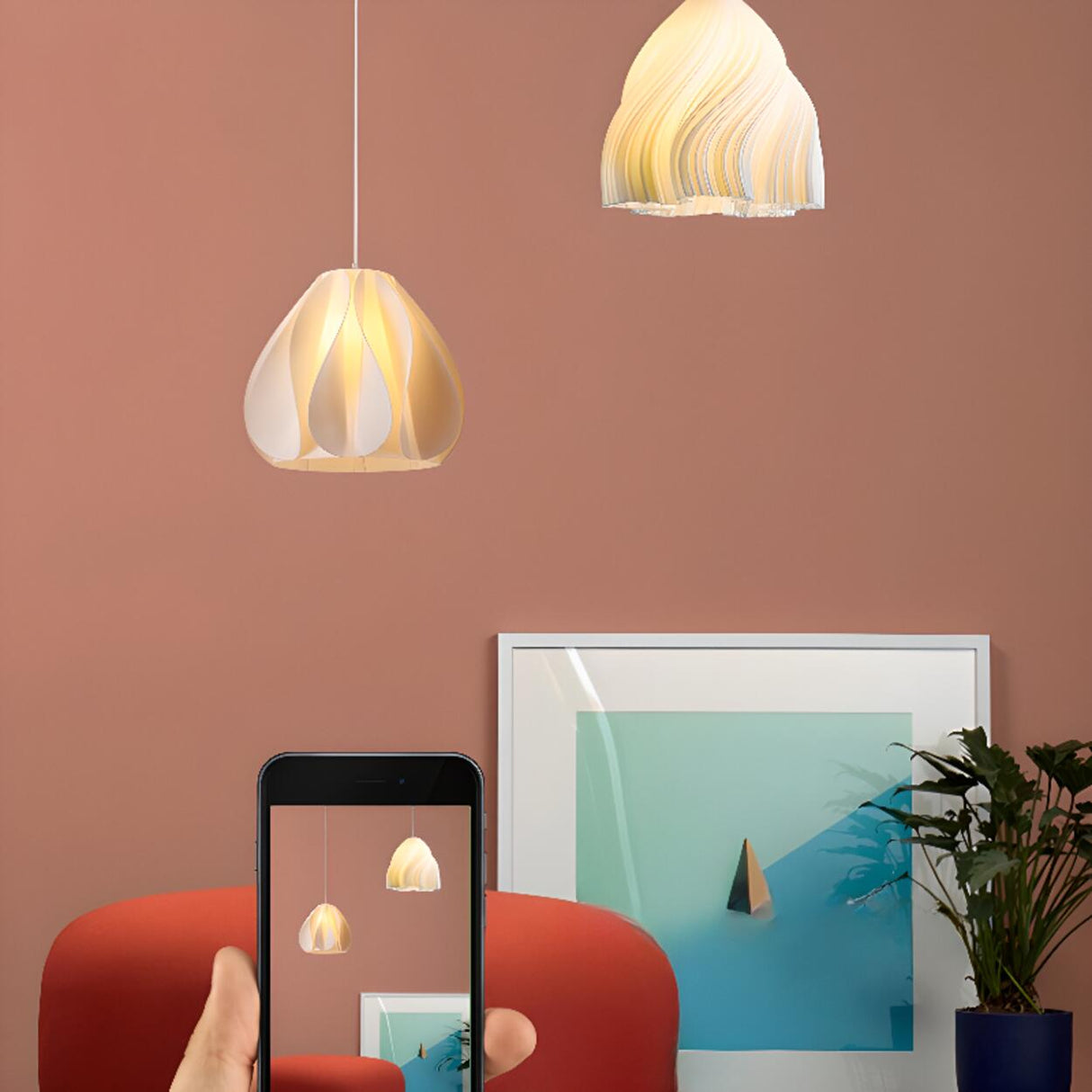 Artistic Sculpted White Pendant Light Flexible Length Image - 10