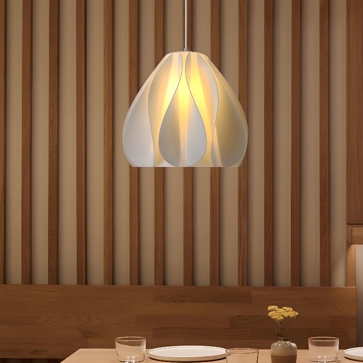 Artistic Sculpted White Pendant Light Flexible Length Image - 6