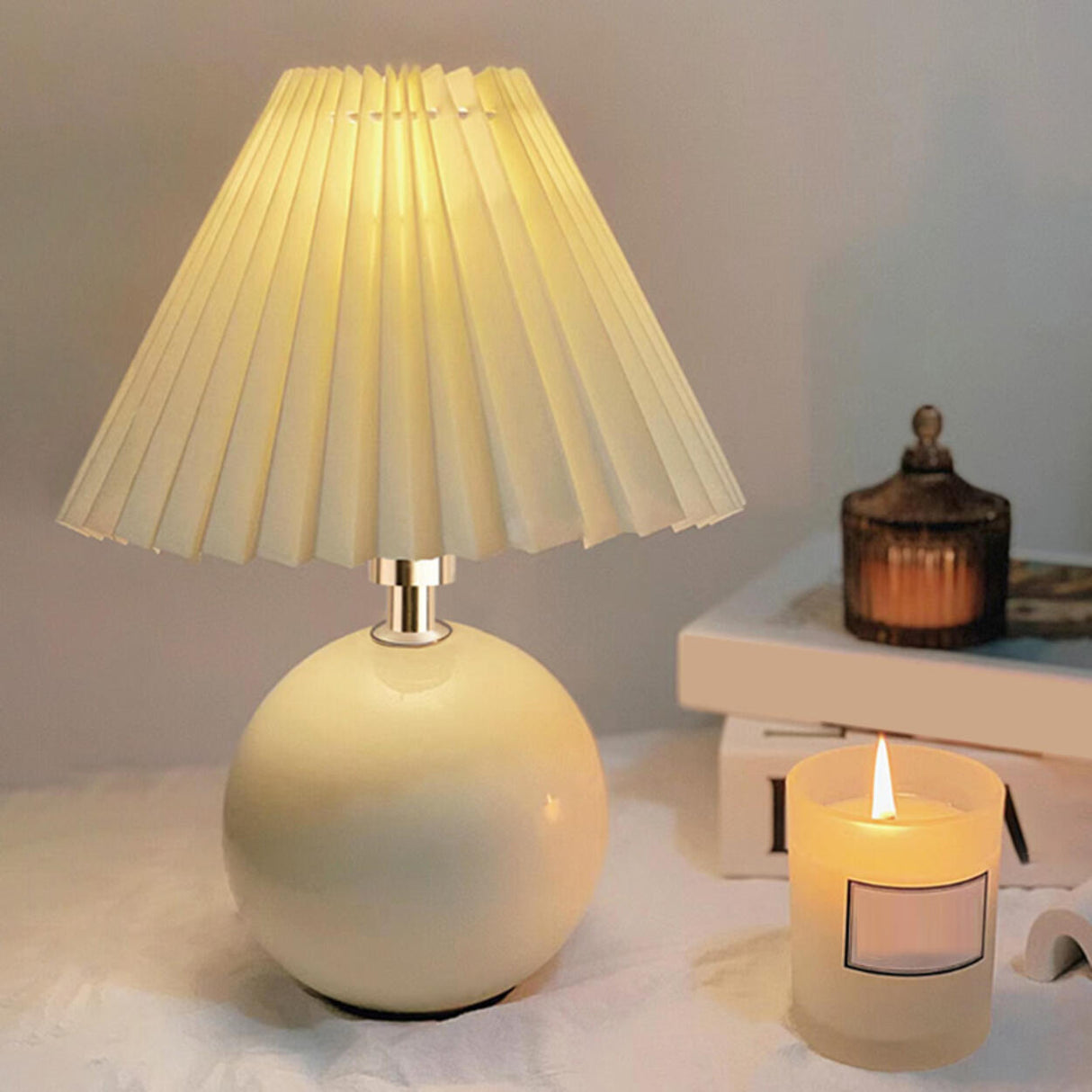 Artistic Spherical Ceramic Base Bedside Table Lamp Image - 1