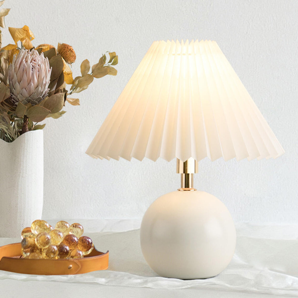 Artistic Spherical Ceramic Base Bedside Table Lamp Image - 7