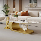 Artistic Stone Oval Iron Block Base Coffee Table Image - 1