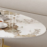 Artistic Stone Oval Iron Block Base Coffee Table Image - 13
