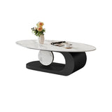 Artistic Stone Oval Iron Block Base Coffee Table Image - 16