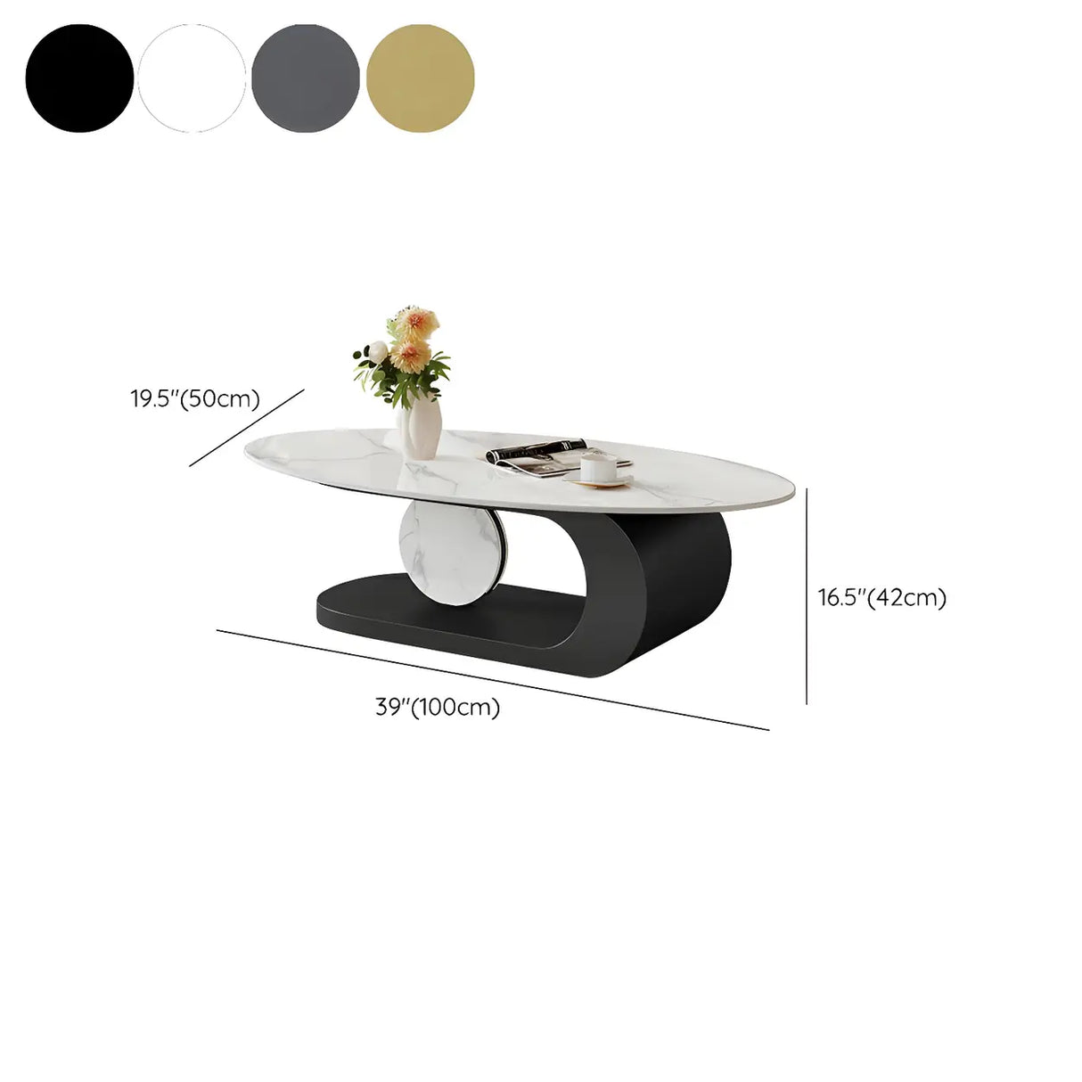 Artistic Stone Oval Iron Block Base Coffee Table 