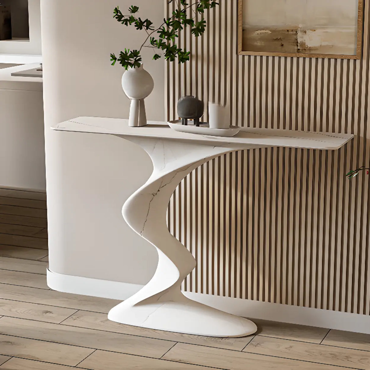 Artistic Stone White Abstract Base Narrow Console Table Image - 3