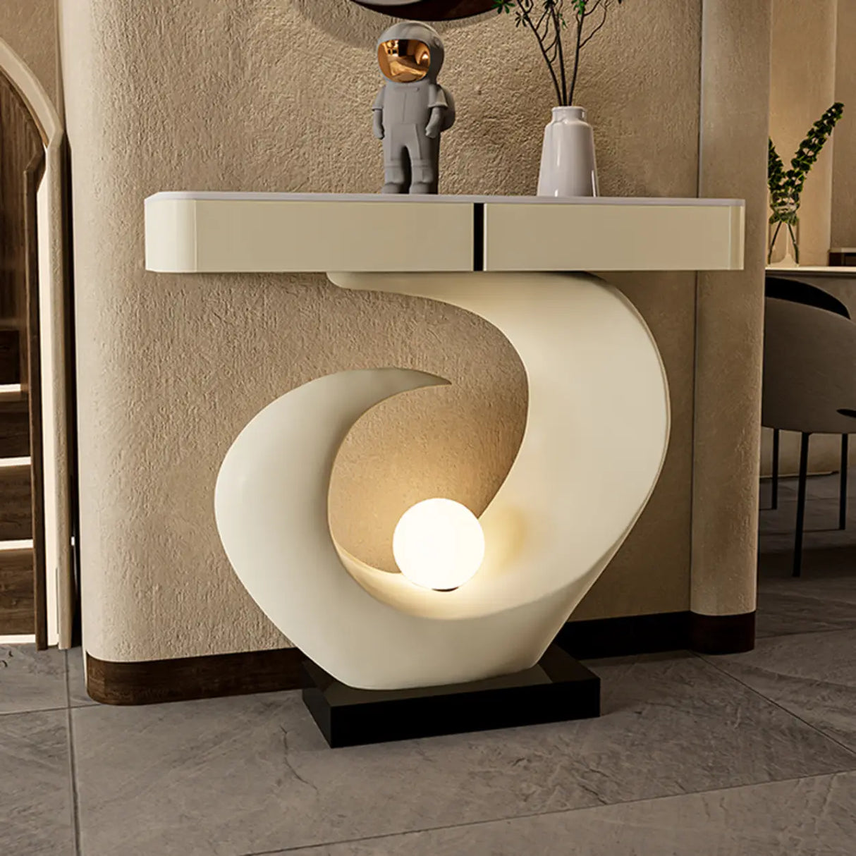Artistic Stone White Abstract Base Narrow Console Table Image - 4