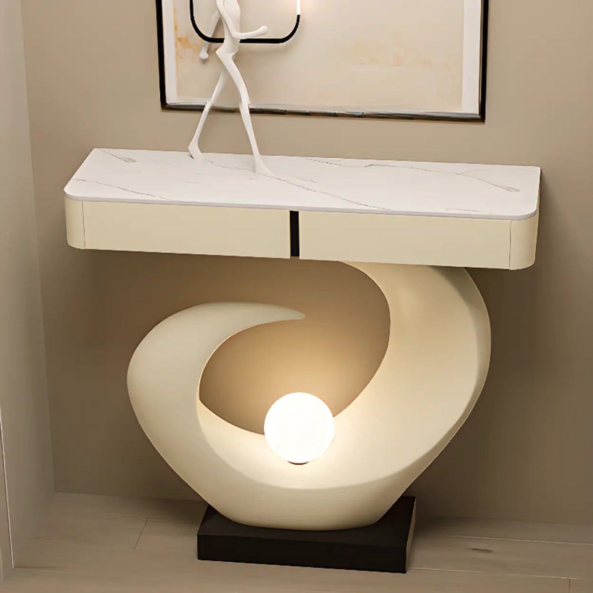 Artistic Stone White Abstract Base Narrow Console Table Image - 5
