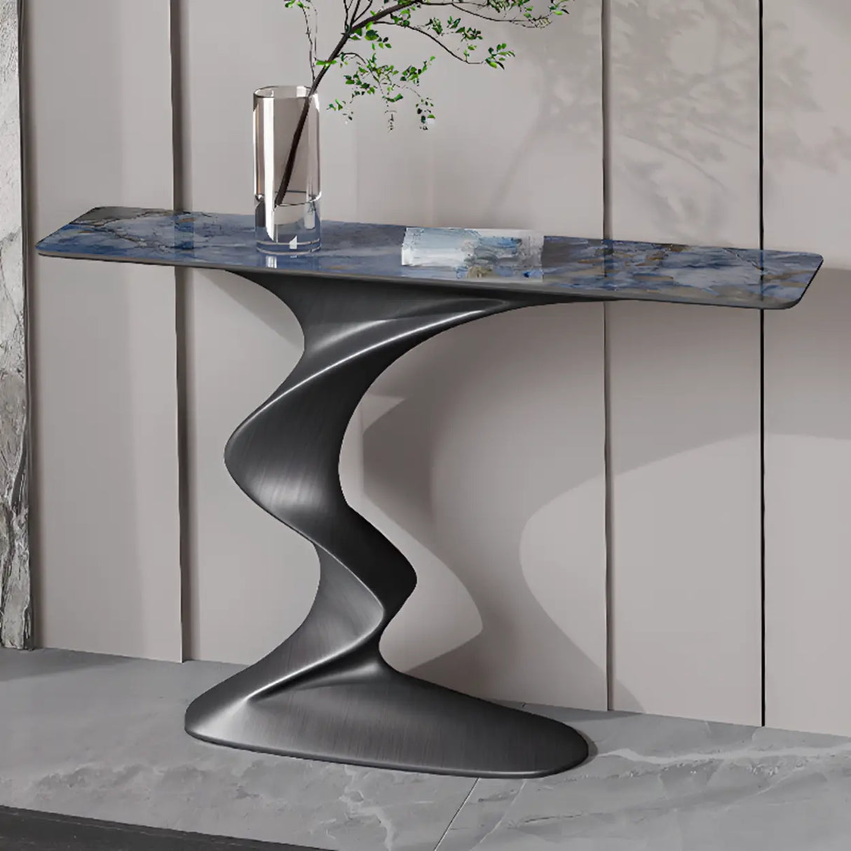 Artistic Stone White Abstract Base Narrow Console Table Image - 7