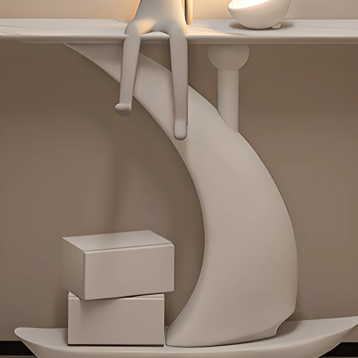 Artistic Stone White Abstract Base Narrow Console Table Image - 9