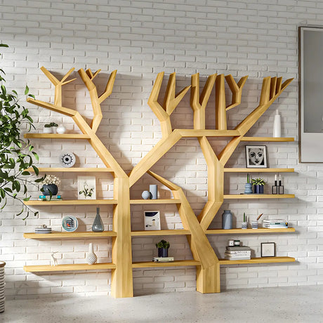 Artistic Tree Shape Open Etagere Wood Display Bookcase Image - 1
