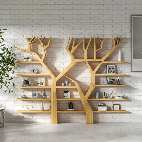 Artistic Tree Shape Open Etagere Wood Display Bookcase Image - 2
