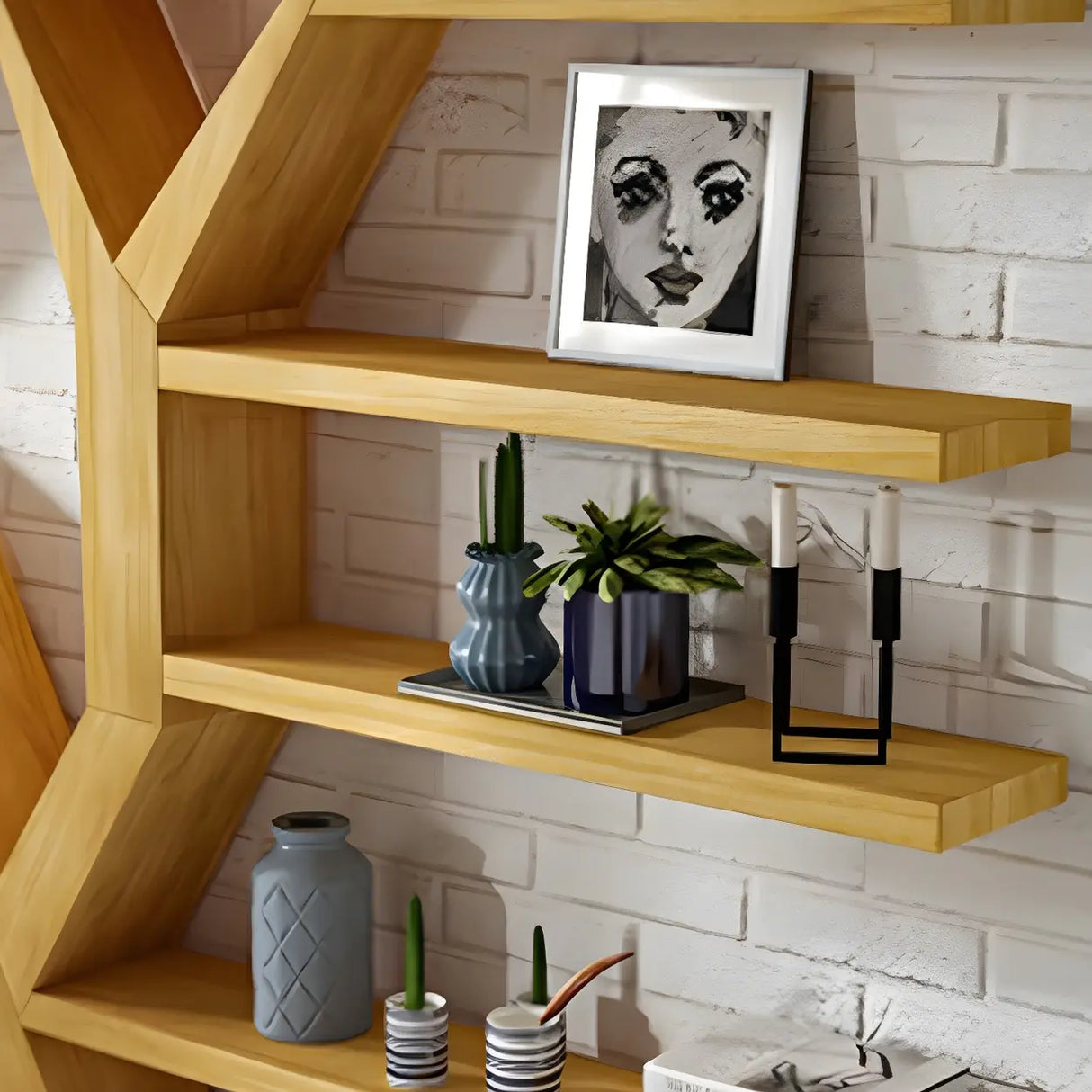 Artistic Tree Shape Open Etagere Wood Display Bookcase Image - 7