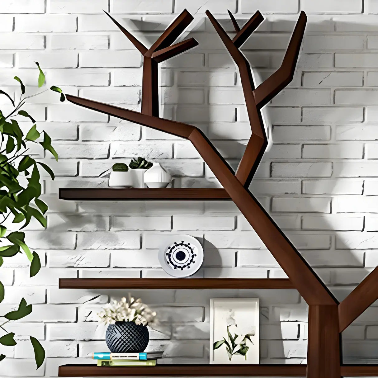 Artistic Tree Shape Open Etagere Wood Display Bookcase Image - 9