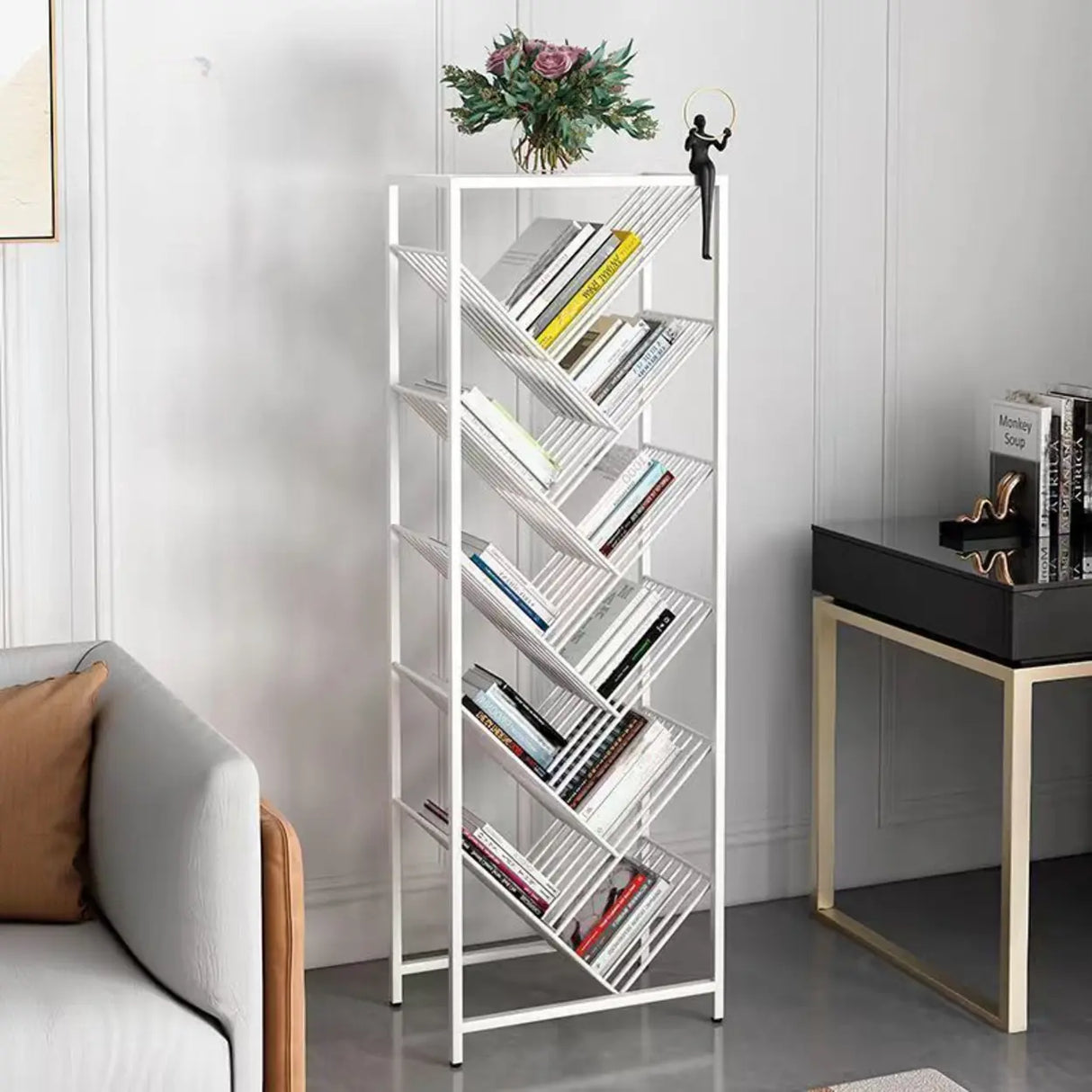 Artistic Tree Vertical Rectangular Open Metal Bookcase Image - 10