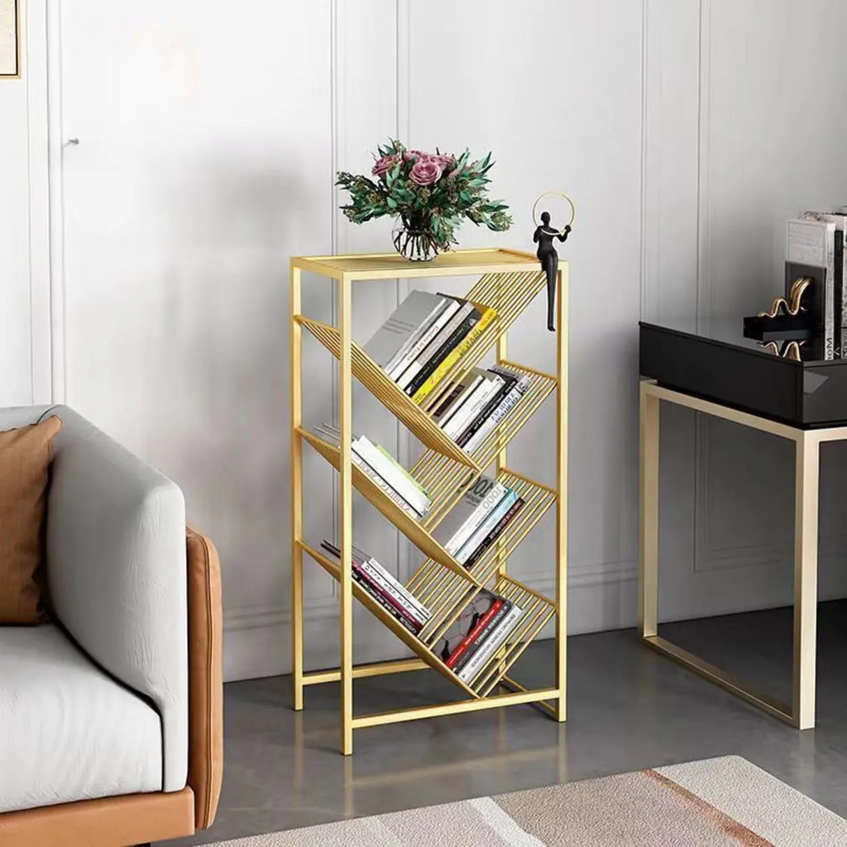 Artistic Tree Vertical Rectangular Open Metal Bookcase Image - 11