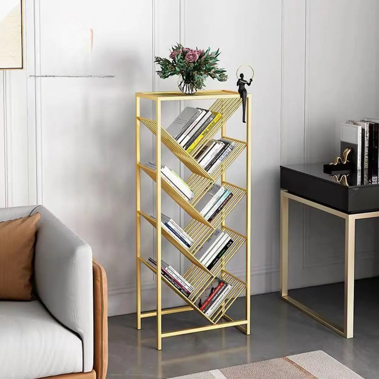 Artistic Tree Vertical Rectangular Open Metal Bookcase Image - 12