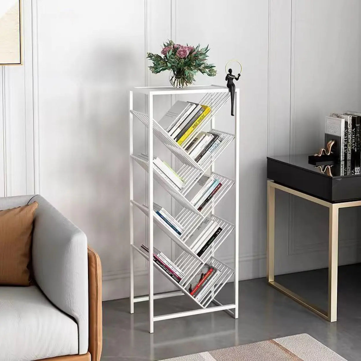 Artistic Tree Vertical Rectangular Open Metal Bookcase Image - 9