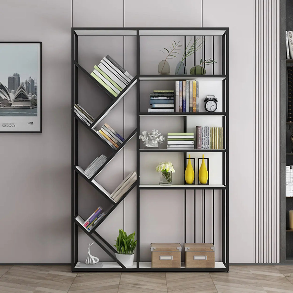 Artistic Vertical Geometric Open Etagere Large Bookshelf Image - 12
