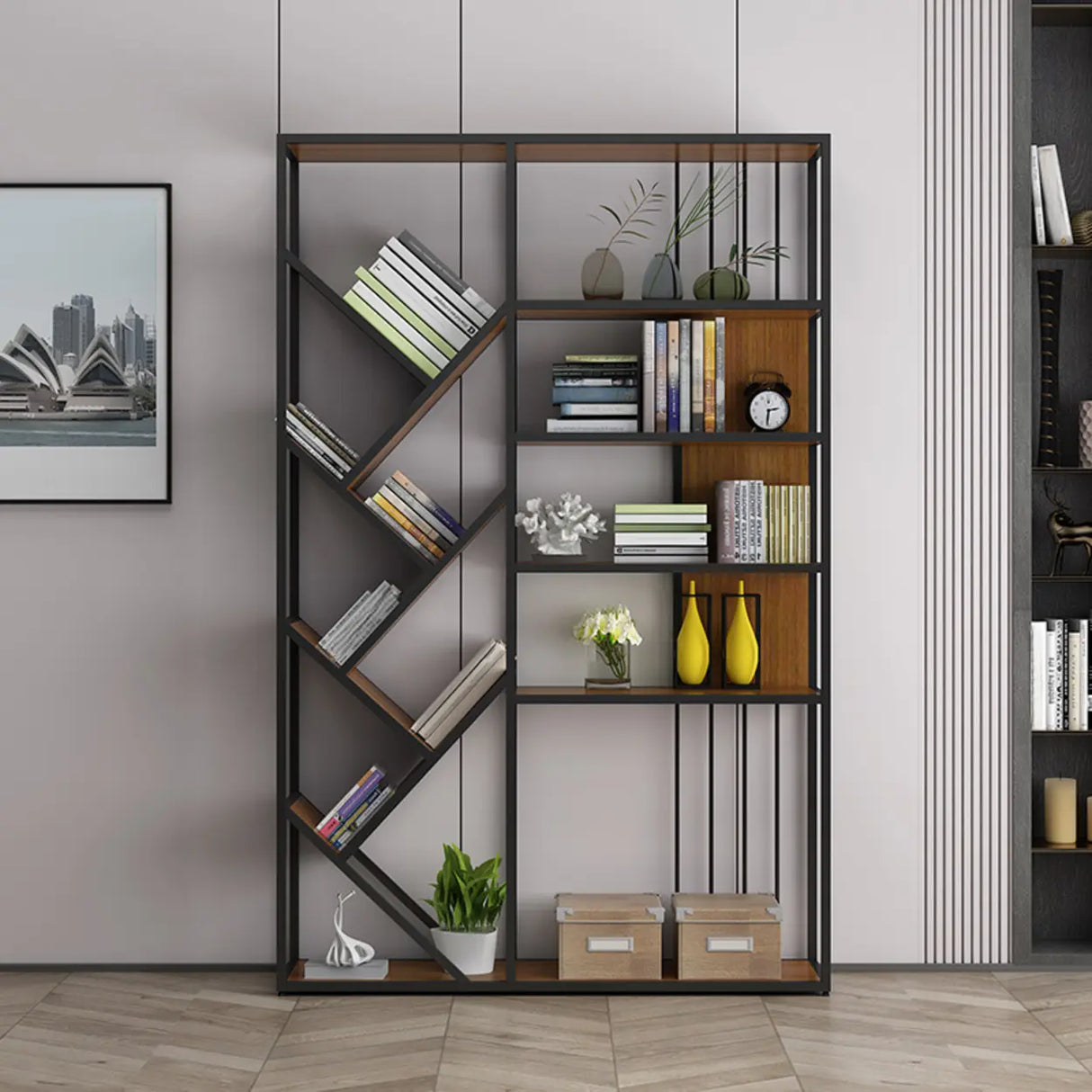 Artistic Vertical Geometric Open Etagere Large Bookshelf Image - 13