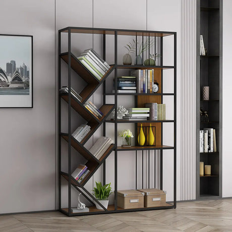 Artistic Vertical Geometric Open Etagere Large Bookshelf Image - 2