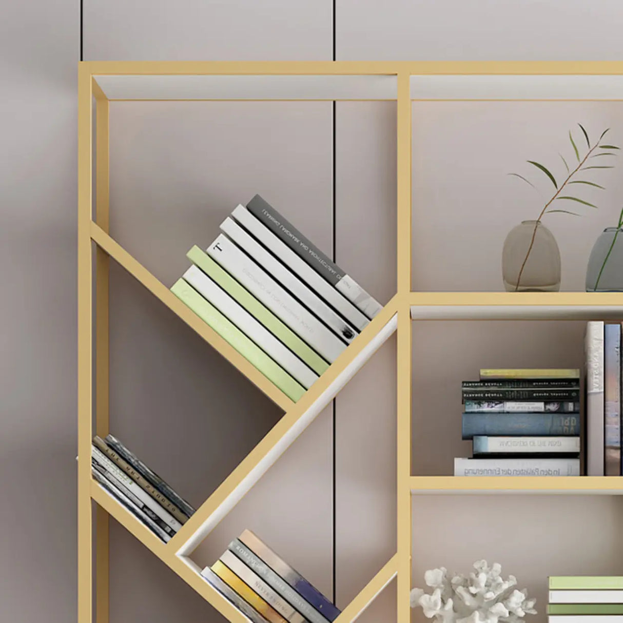 Artistic Vertical Geometric Open Etagere Large Bookshelf Image - 7