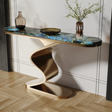 Artistic Wave Base Metal and Blue Stone Console Table Image - 1