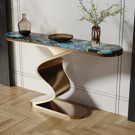 Artistic Wave Base Metal and Blue Stone Console Table Image - 1