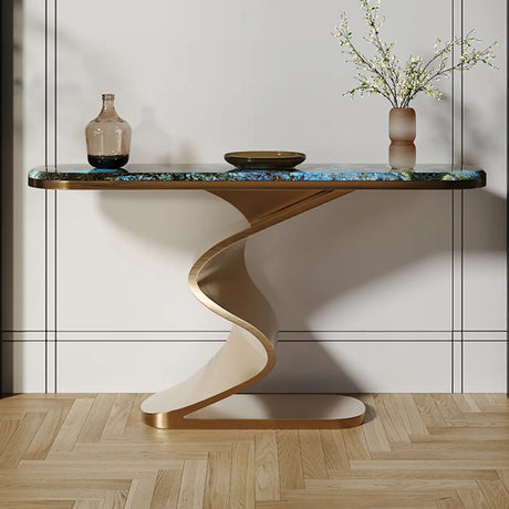 Artistic Wave Base Metal and Blue Stone Console Table Image - 2