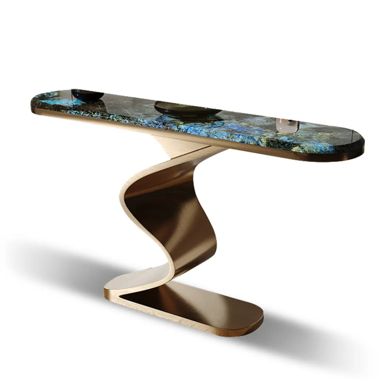 Artistic Wave Base Metal and Blue Stone Console Table Image - 3