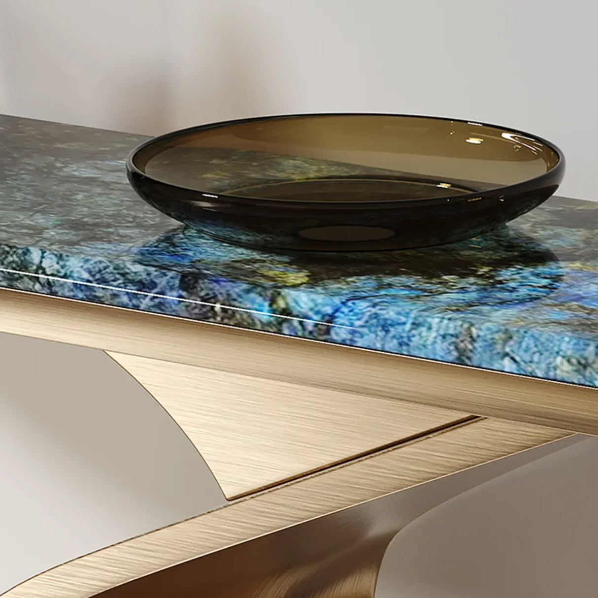 Artistic Wave Base Metal and Blue Stone Console Table Image - 5