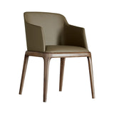 Ash Wood Leather Upholstered Armrest Dining Chair Image - 10