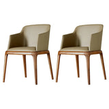 Ash Wood Leather Upholstered Armrest Dining Chair Image - 11