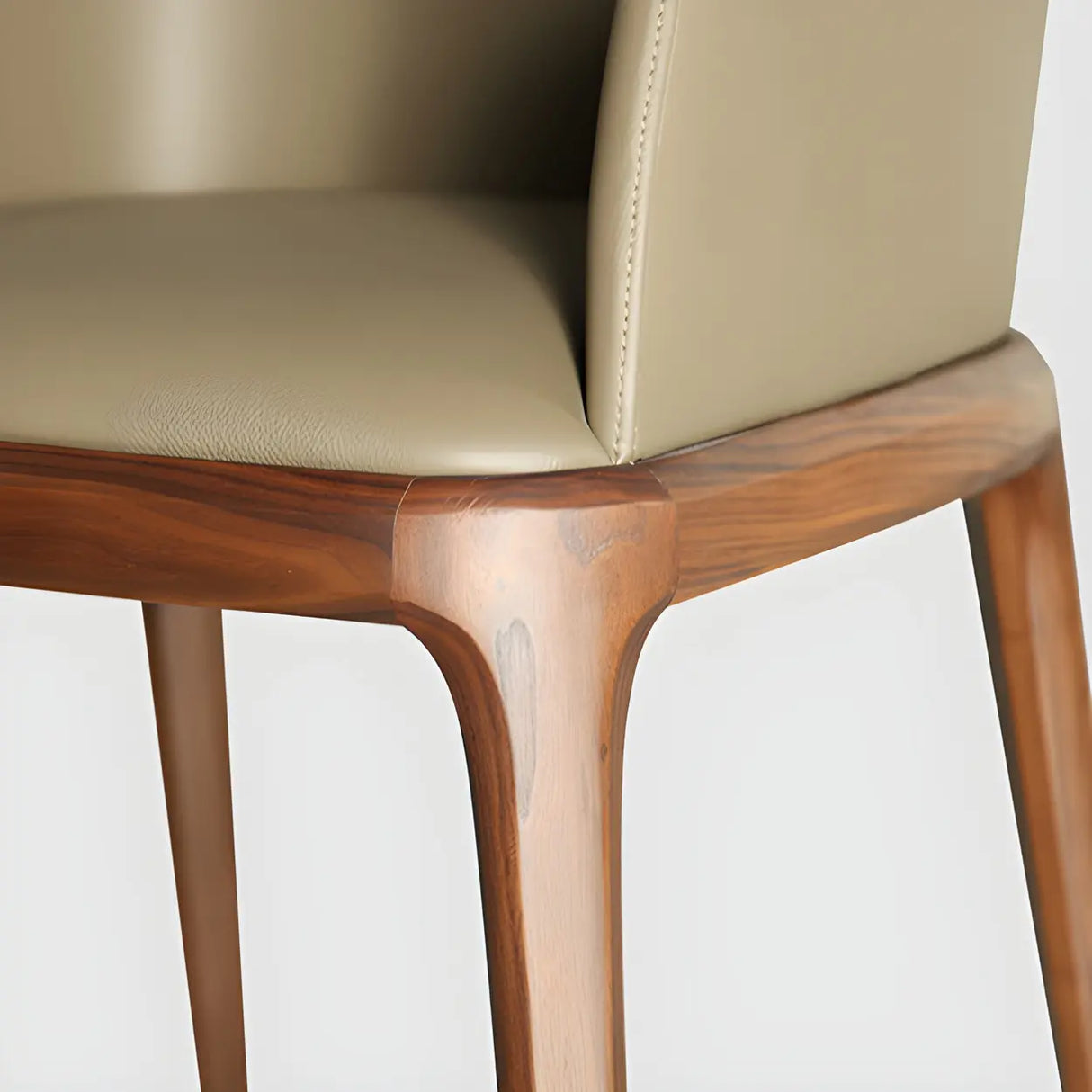Ash Wood Leather Upholstered Armrest Dining Chair Image - 12
