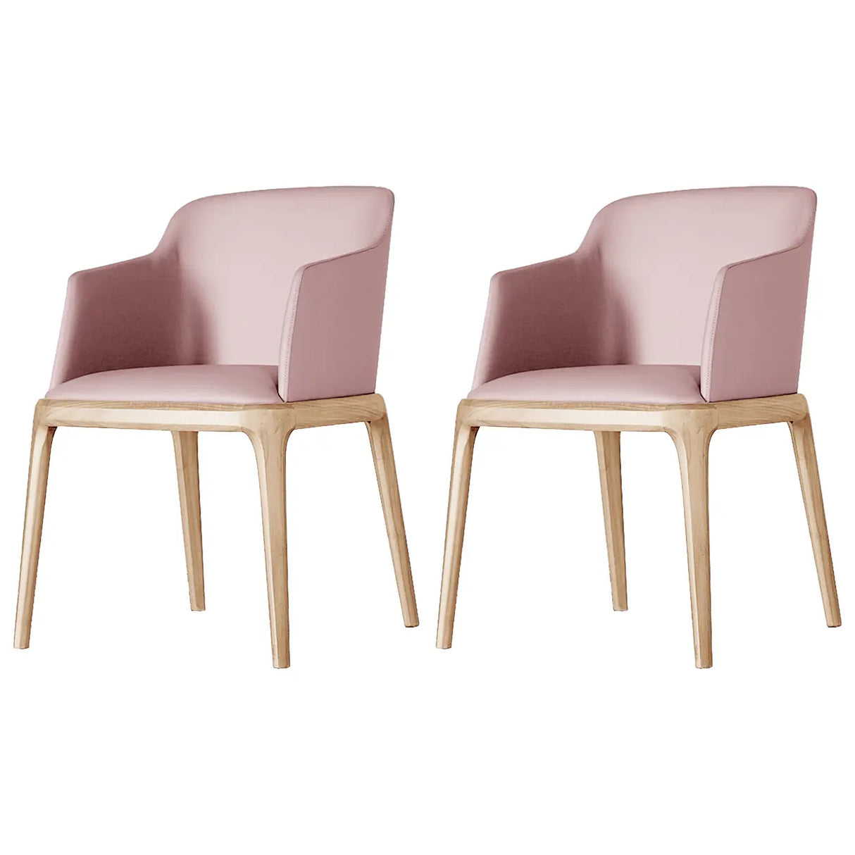 Ash Wood Leather Upholstered Armrest Dining Chair Image - 2