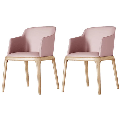 Ash Wood Leather Upholstered Armrest Dining Chair Image - 2