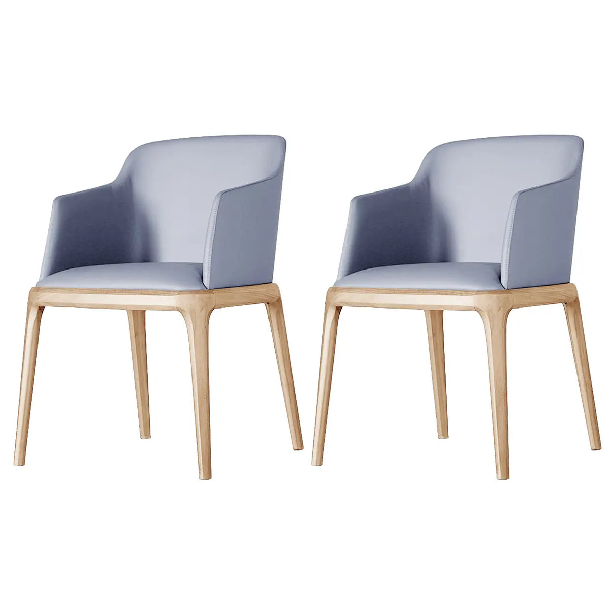 Ash Wood Leather Upholstered Armrest Dining Chair Image - 3