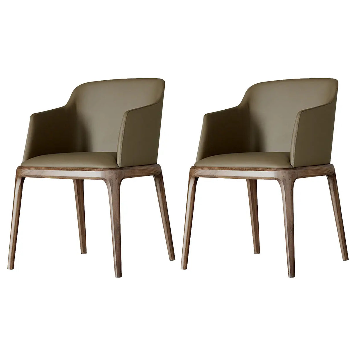 Ash Wood Leather Upholstered Armrest Dining Chair Image - 9
