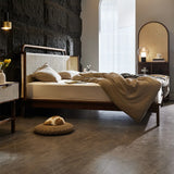 Ash Wood Walnut King Wingback Bed with Headboard and Legs Image - 3
