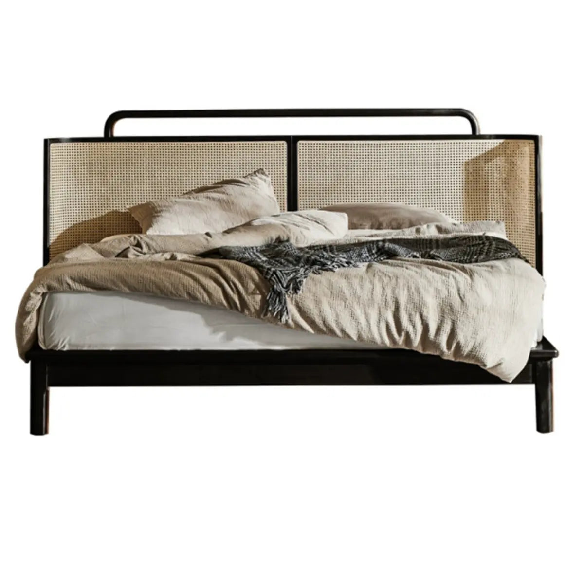 Ash Wood Walnut King Wingback Bed with Headboard and Legs Image - 5